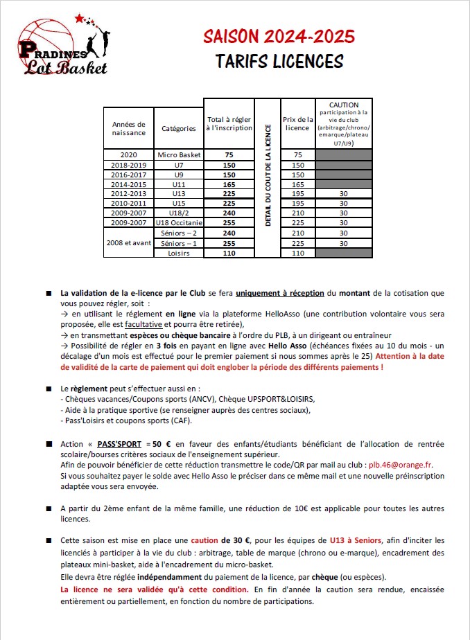 TARIFS 2024 25
